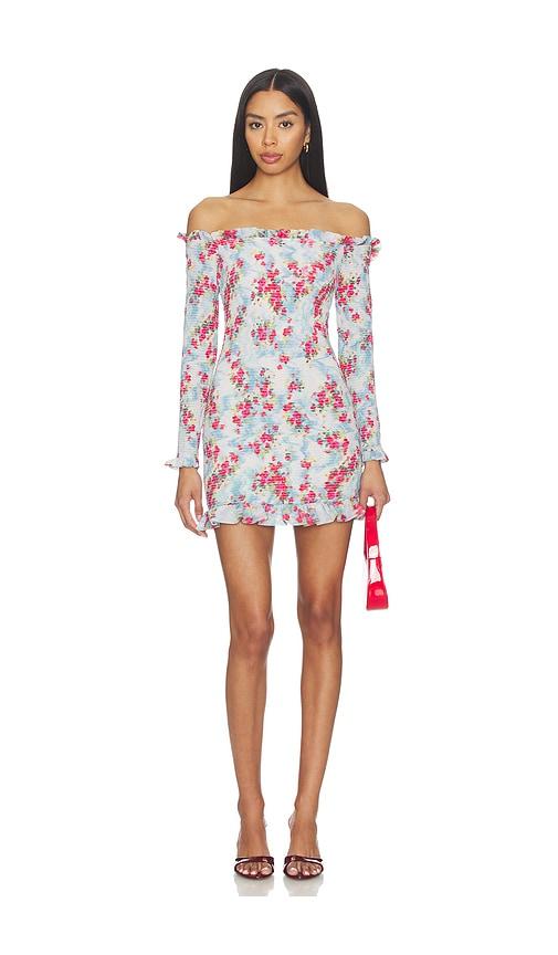 afrm peck dress in blue,fuchsia.