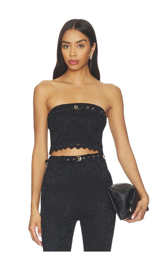 afrm remy silken lace top in black.