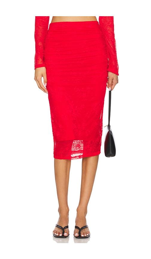afrm riley lace skirt in red.