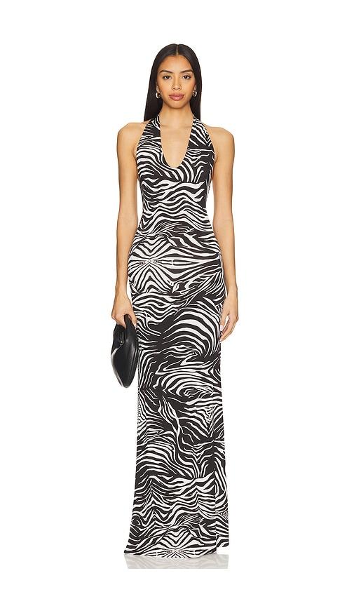 afrm rue dress in black,white.