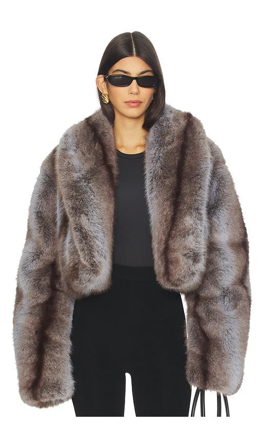 afrm stephanie faux fur coat in brown,slate.