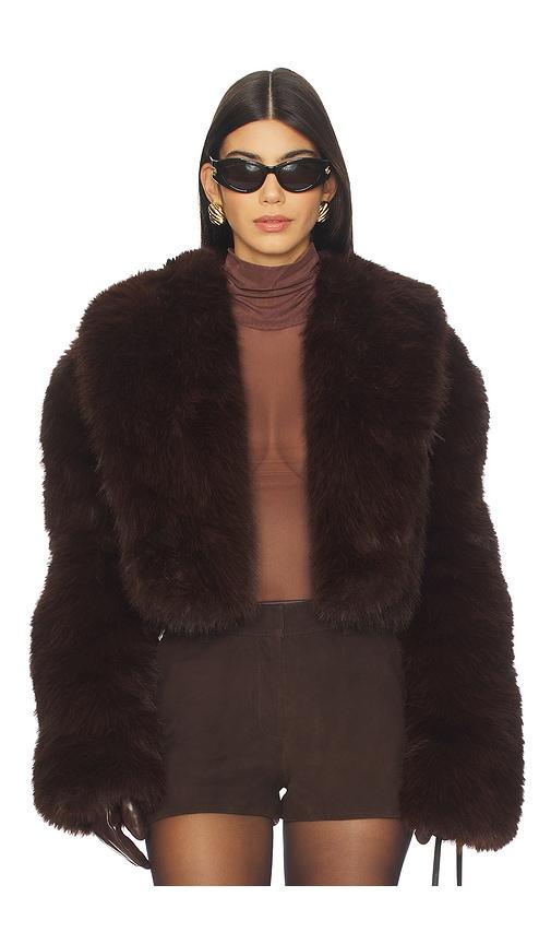 afrm stephanie faux fur coat in brown.