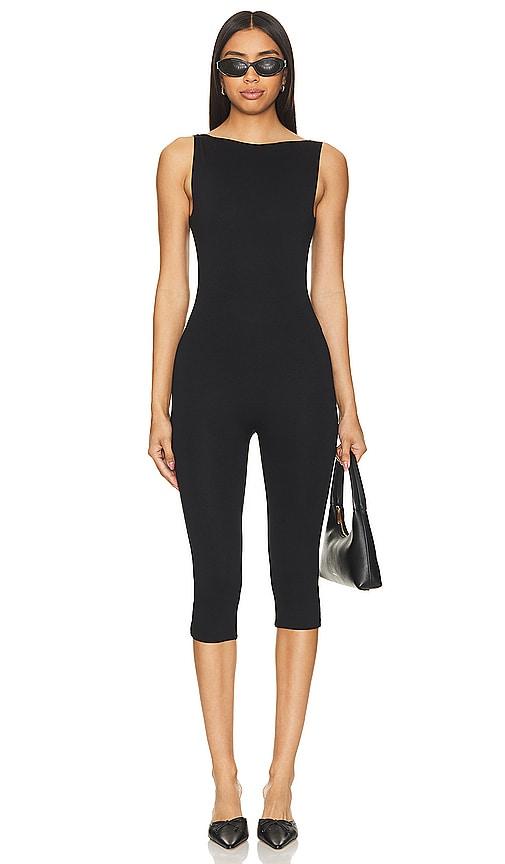 afrm tahlia capri jumpsuit in black.