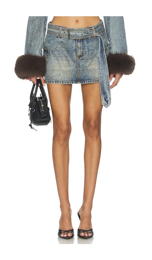 afrm the chippy belted micro mini skirt in blue.