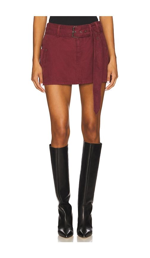 afrm the chippy belted micro mini skirt in wine.