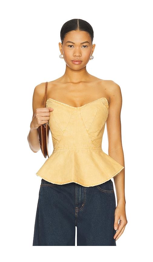 afrm the princess peplum top in tan.