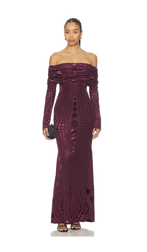 afrm thelma burnout velvet dress in mauve.