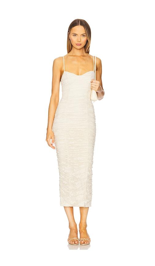 afrm tosca leaf lace dress in cream.