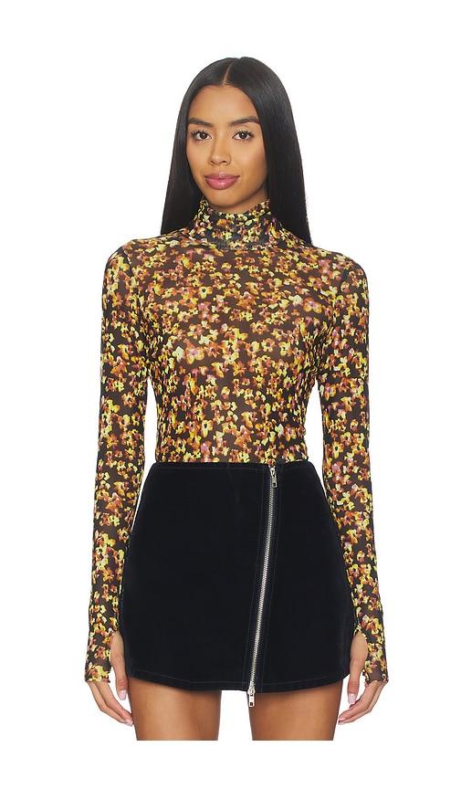 afrm zadie flocked mesh top in yellow.