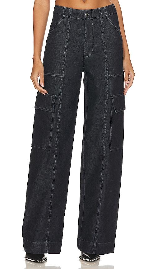 ag jeans x emrata amia wide leg jean in denim-dark.