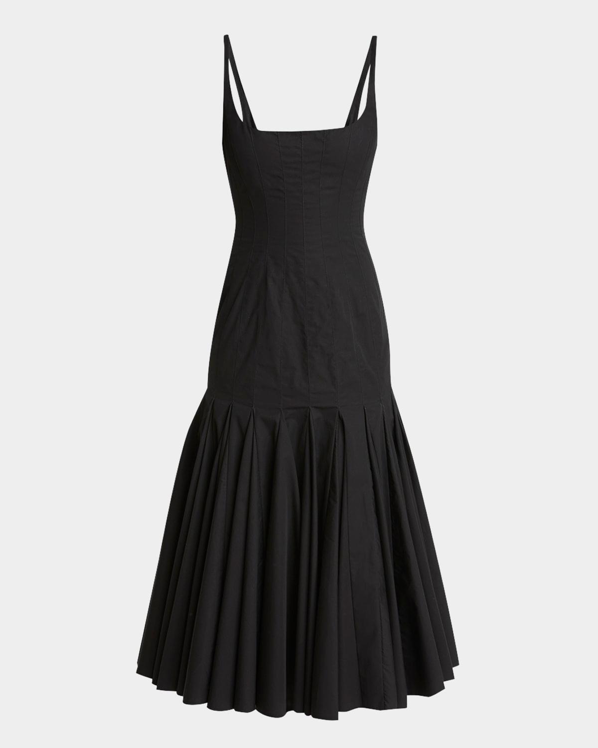 agave drop-waist pleated flare midi dress