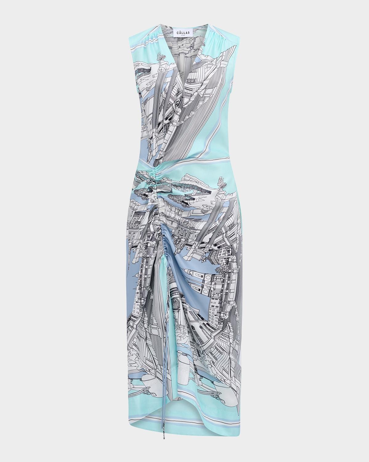 agnes landmark-print silk twill midi dress