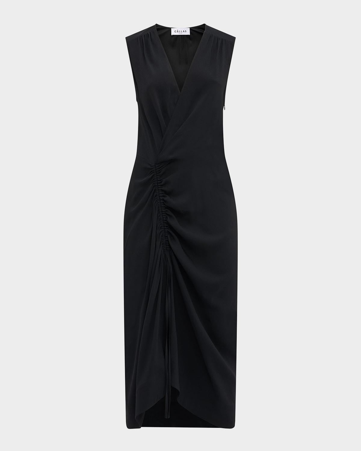 agnes sleeveless ruched midi dress