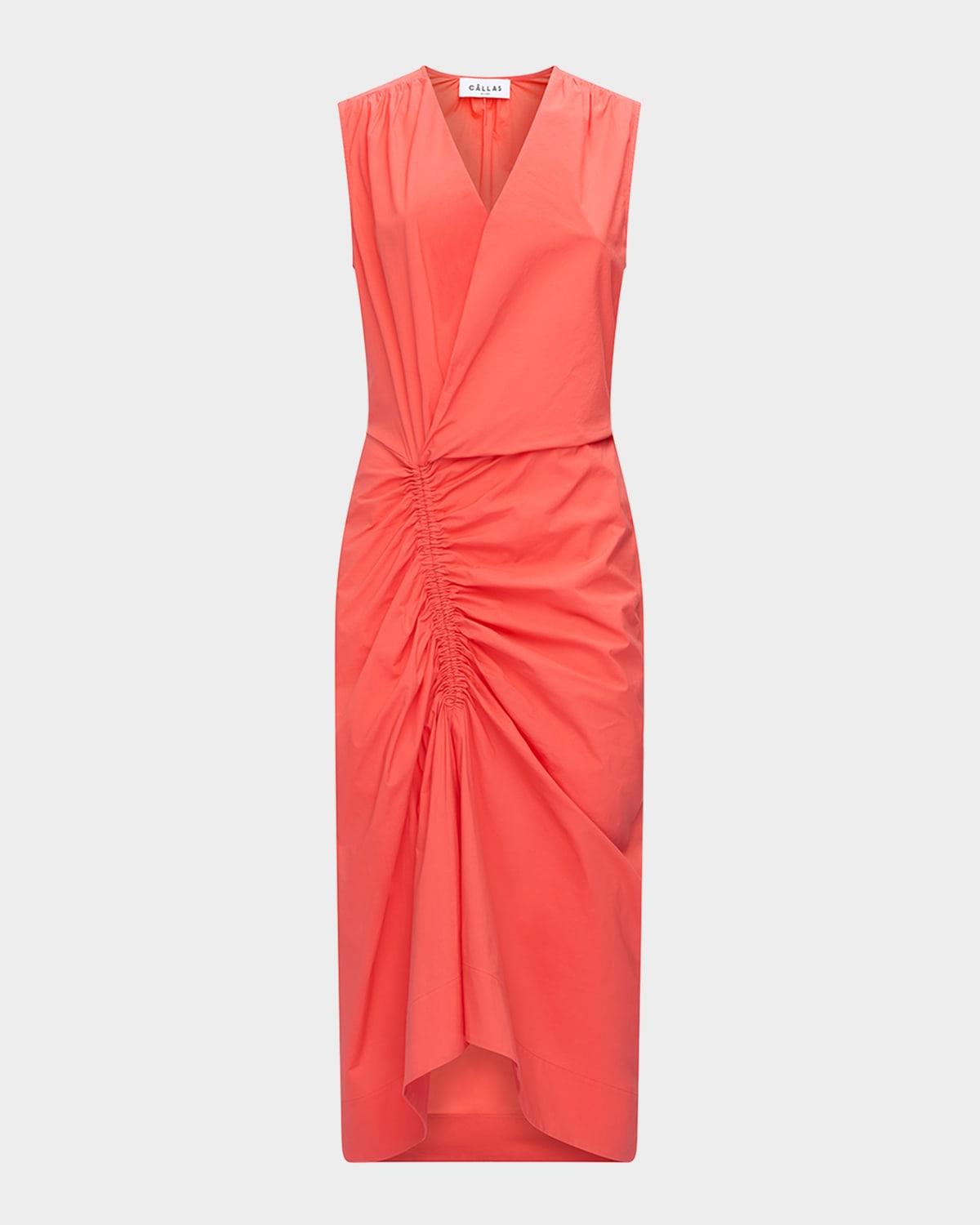 agnes v-neck gathered wrap sleeveless dress