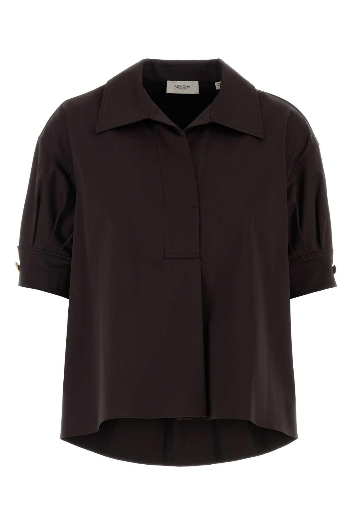 agnona chocolate stretch cotton blouse