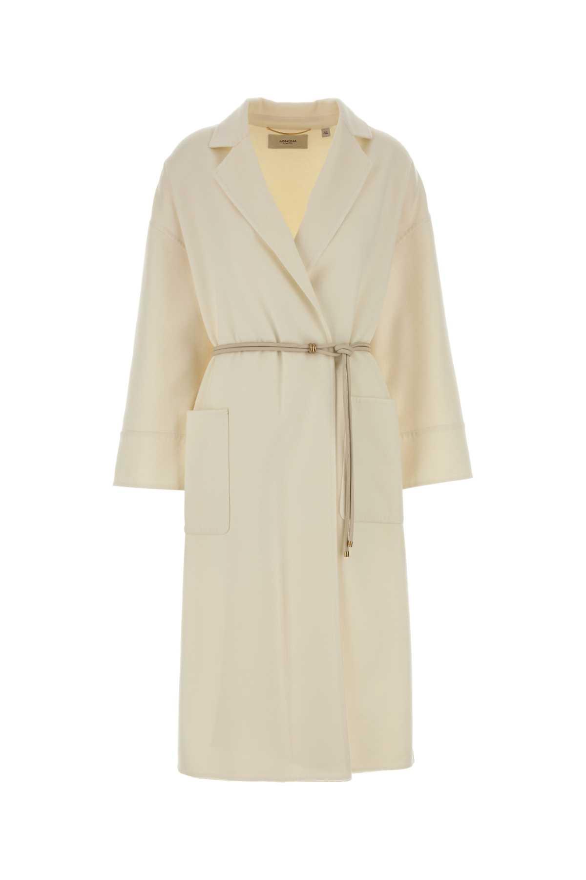 agnona ivory wool blend coat