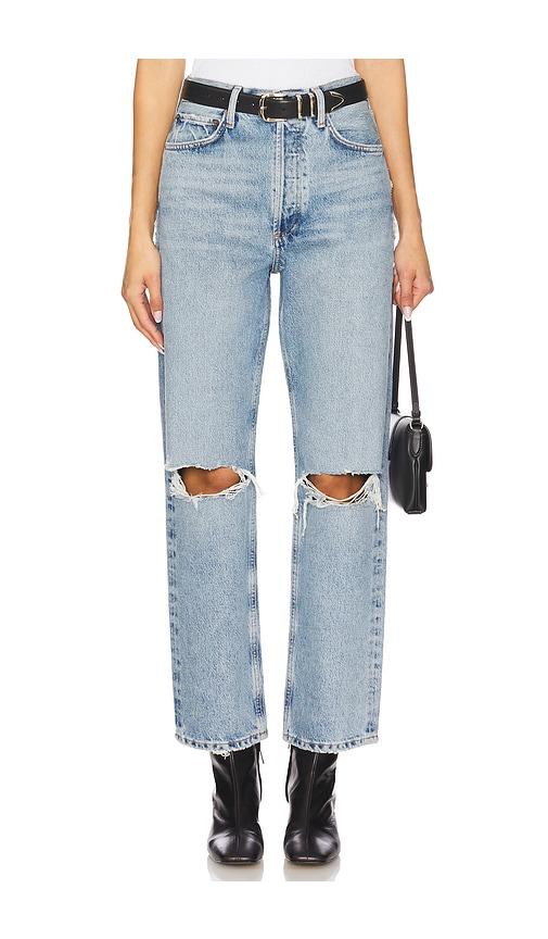 agolde 90's mid rise loose fit jeans in blue.