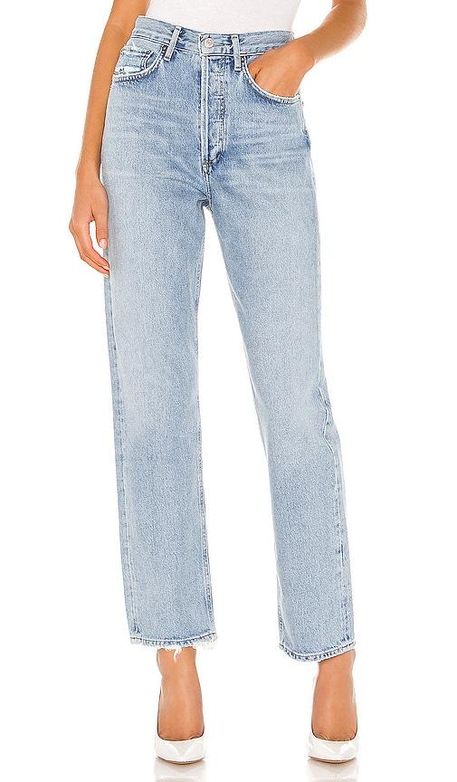 agolde 90's mid rise loose fit jeans in denim-light.