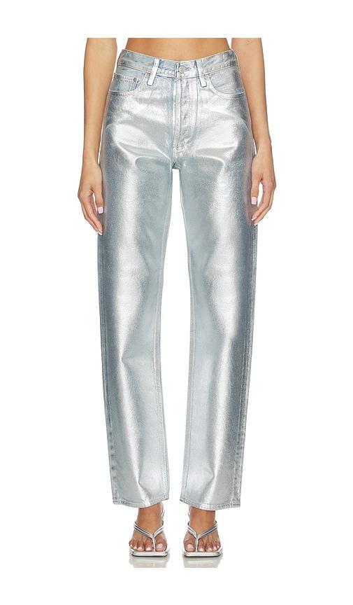 agolde 90's mid rise loose fit jeans in metallic silver.