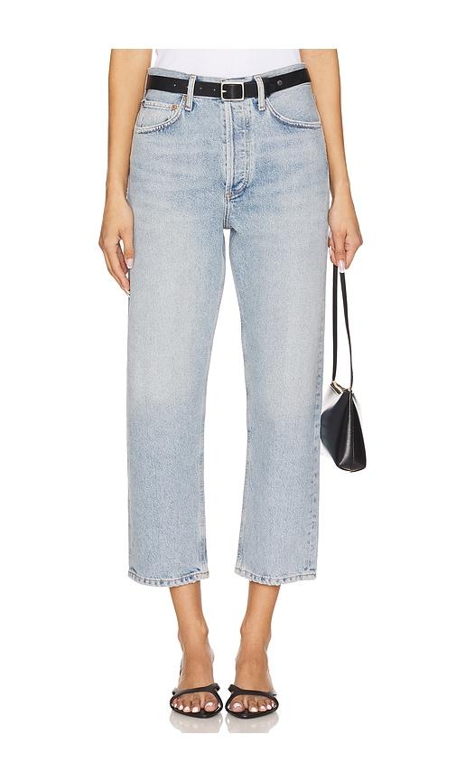 agolde 90's mid rise straight crop jeans in blue.