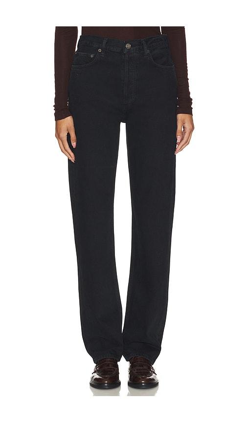 agolde 90's pinch waist long jeans in black.