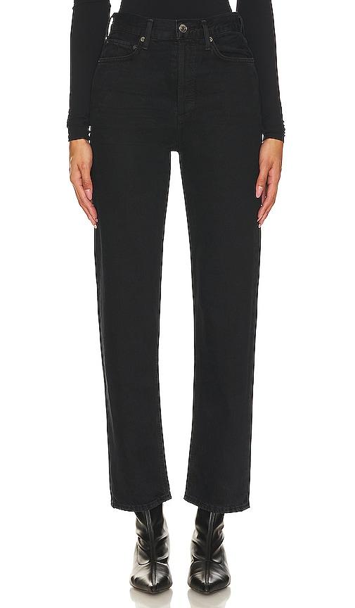 agolde 90s pinch waist high rise straight jeans in black.