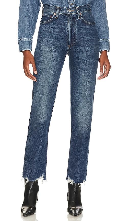 agolde 90s pinch waist high rise straight jeans in denim-medium.