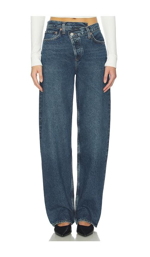 agolde arc criss cross jeans in blue.