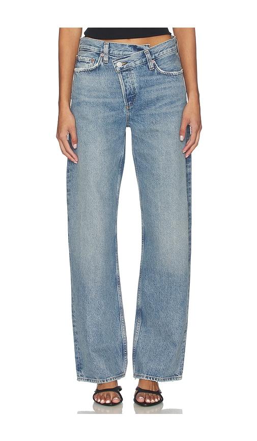 agolde arc criss cross jeans in blue.