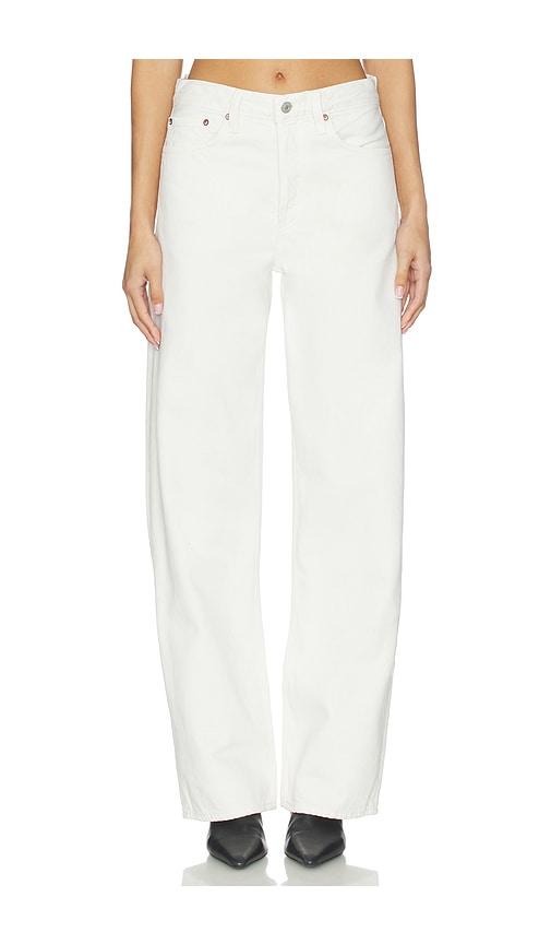 agolde arc loose wide crop jeans in white.
