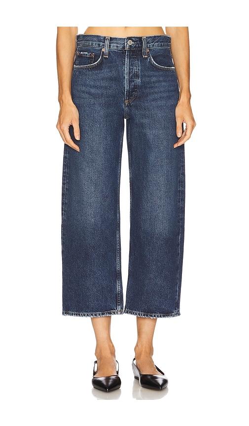agolde arc wide leg jeans in blue.