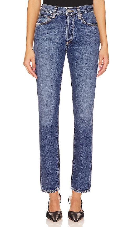agolde austin mid rise tapered slim jeans in denim-medium.