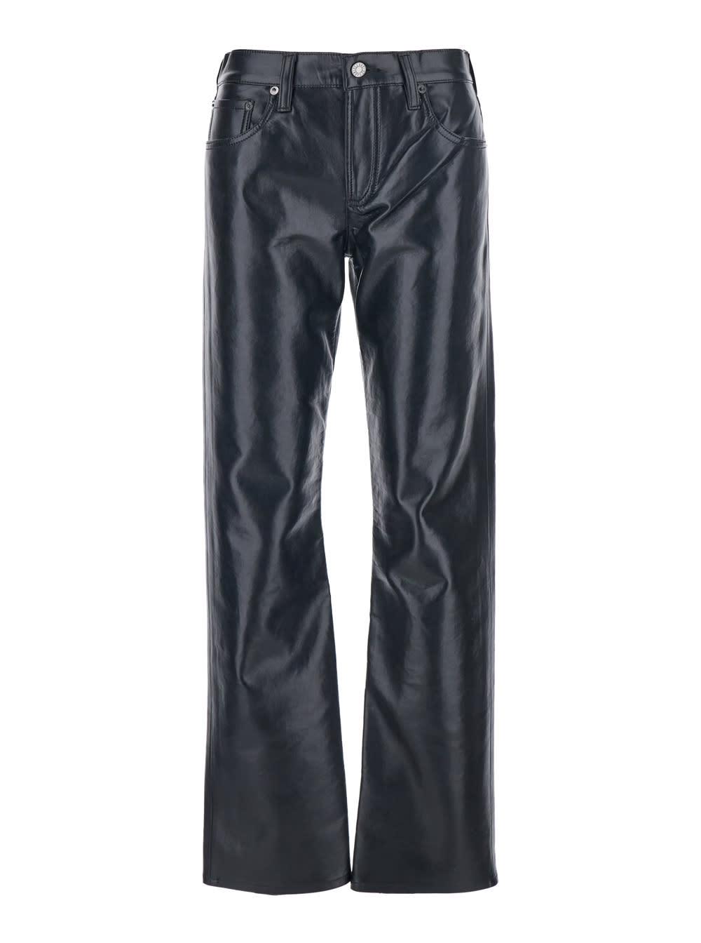 agolde black pants with belt loops in leather blend woman