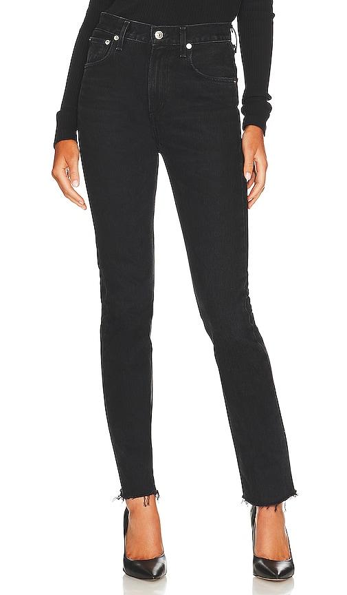 agolde cherie high rise straight jeans in black.