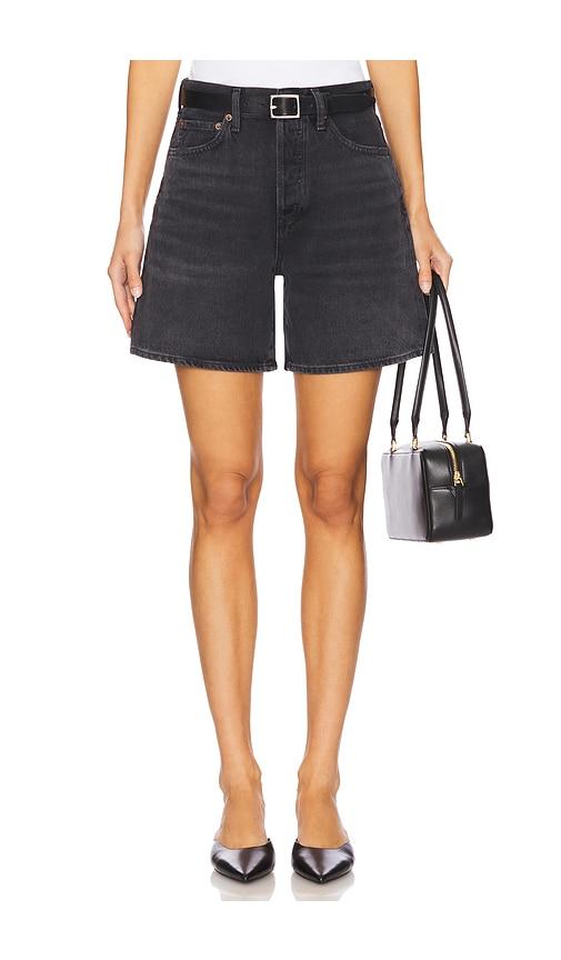 agolde dame high rise baggy short in black.