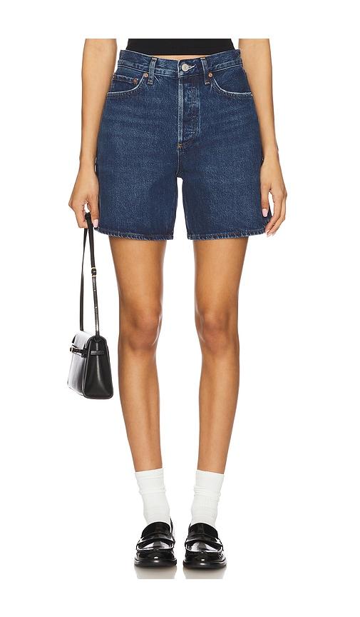 agolde dame high rise baggy short in blue.