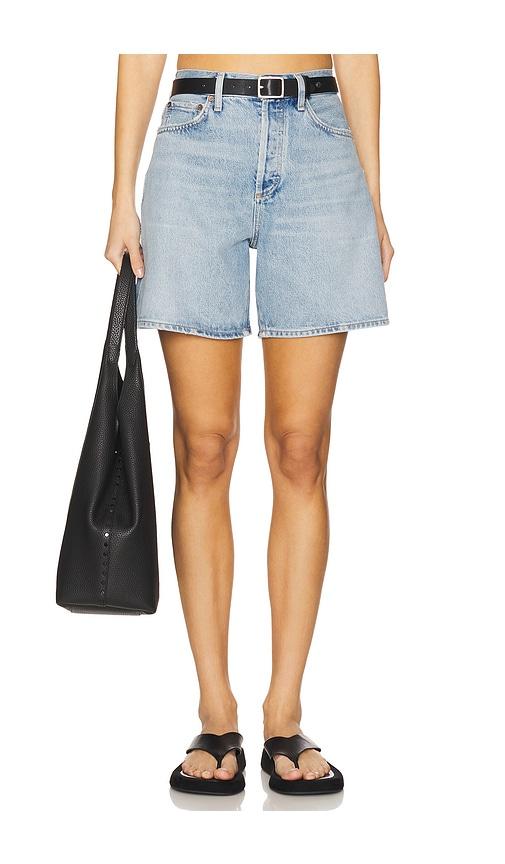 agolde dame high rise baggy short in blue.