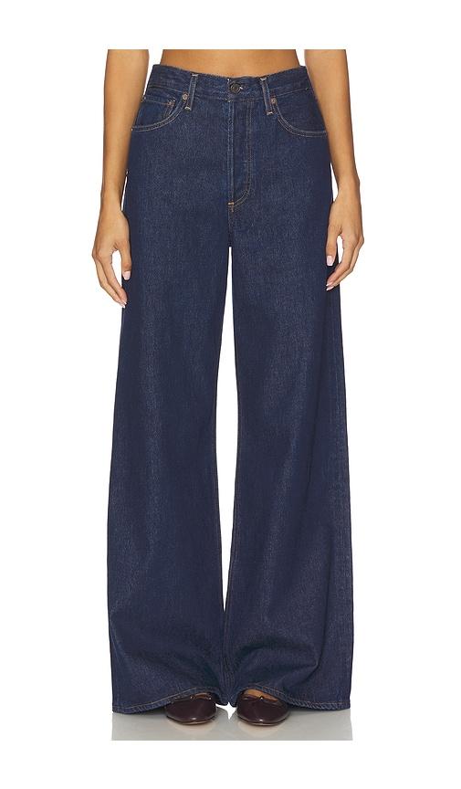 agolde dame high rise wide leg jeans in blue.