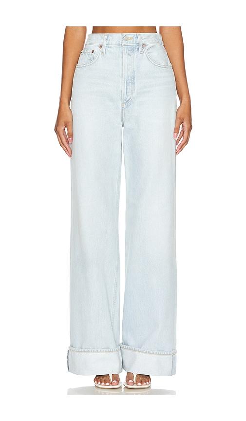 agolde dame high rise wide leg jeans in denim-light.