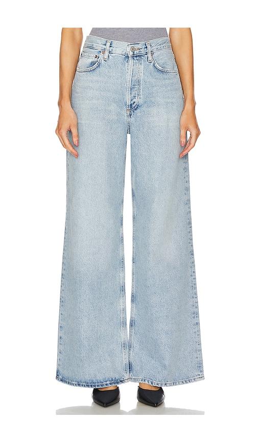 agolde dame high rise wide leg jeans in denim-light.