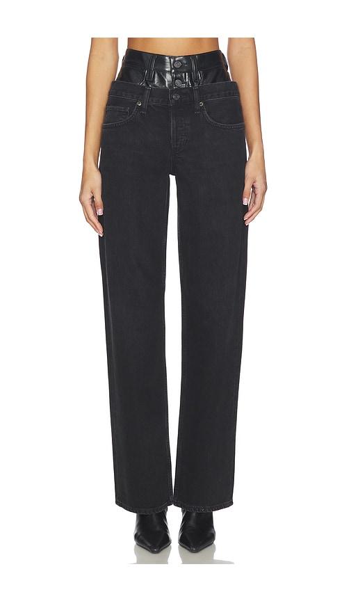 agolde elson high rise loose jeans in black.