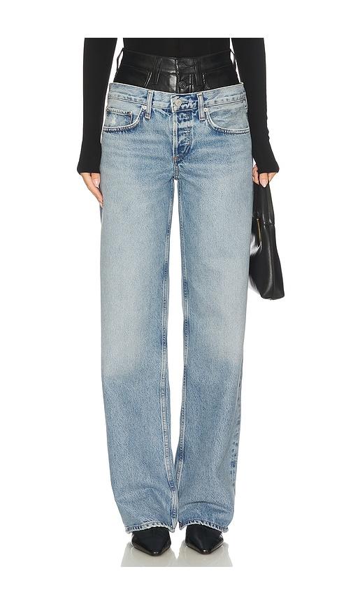 agolde elson high rise loose jeans in blue.