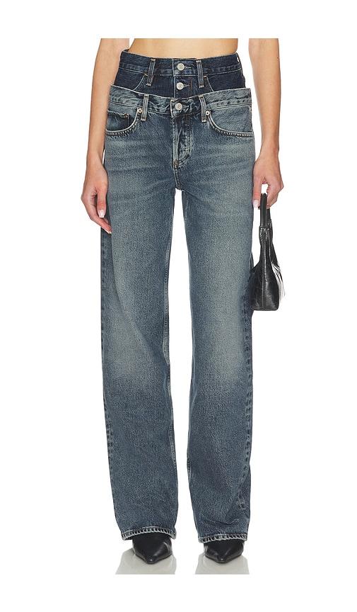 agolde elson high rise loose jeans in blue.