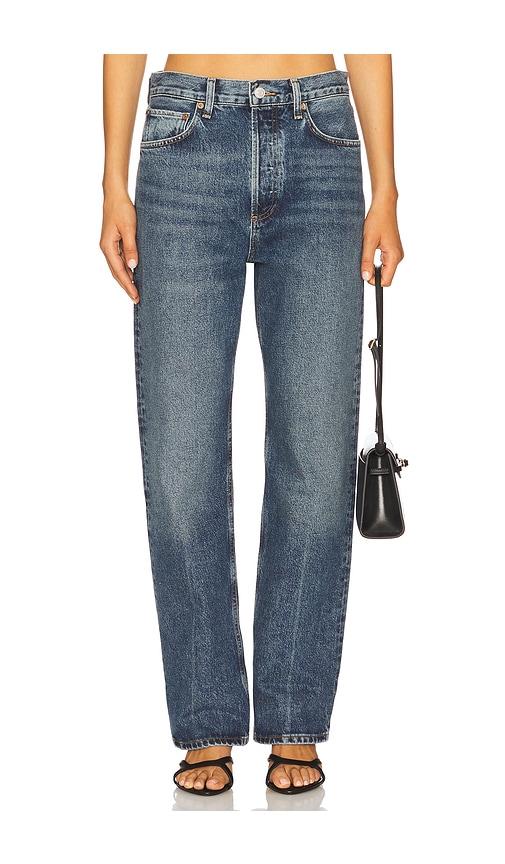 agolde fran straight leg jeans in blue.