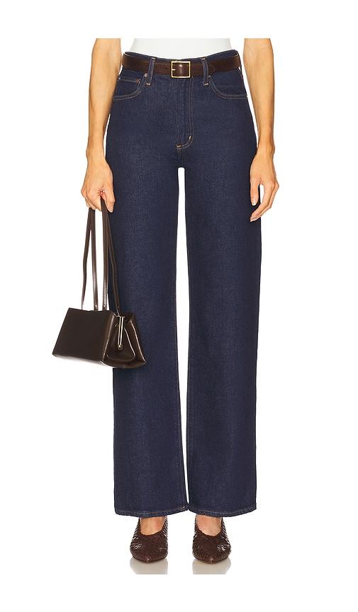 agolde harper mid rise relaxed straight jeans in blue.