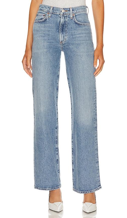 agolde harper mid rise relaxed straight jeans in denim-light.