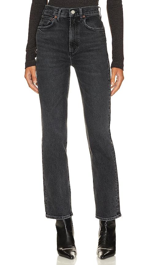 agolde high rise stovepipe jeans in black.