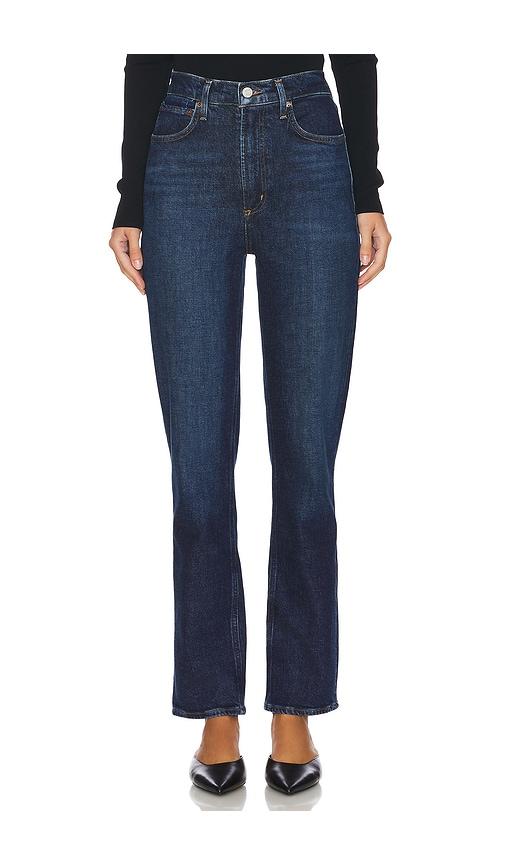 agolde high rise stovepipe jeans in denim-dark.