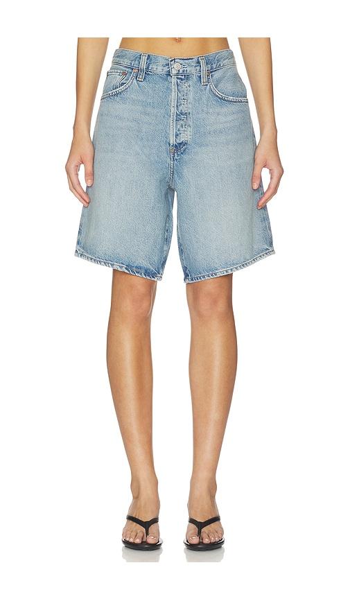 agolde indra short hip slung baggy in blue.