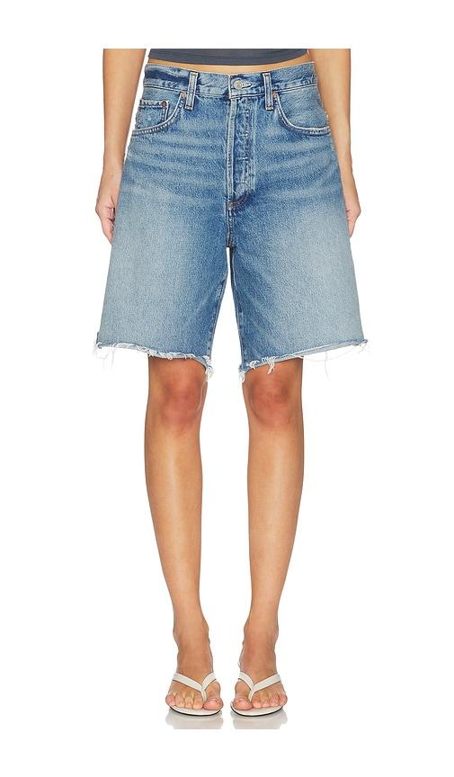 agolde indra short hip slung baggy in blue.